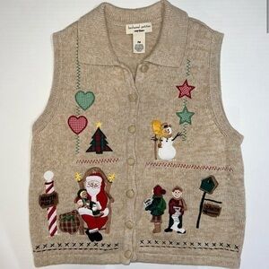 Bechamel Petites Christmas Vest. Tan. Petite medium.